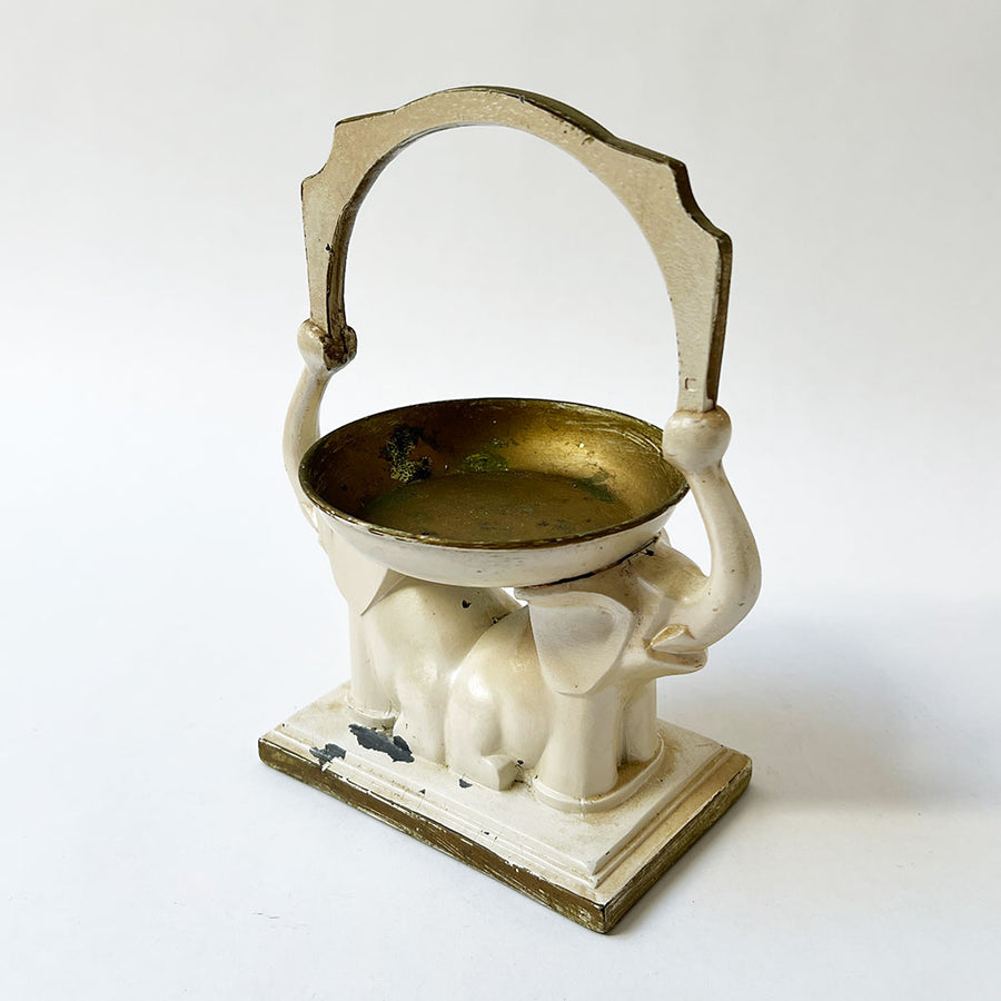 Vintage Art Deco Double Elephant Metal Dish Stand with Handle