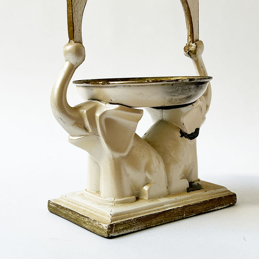 Vintage Art Deco Double Elephant Metal Dish Stand with Handle