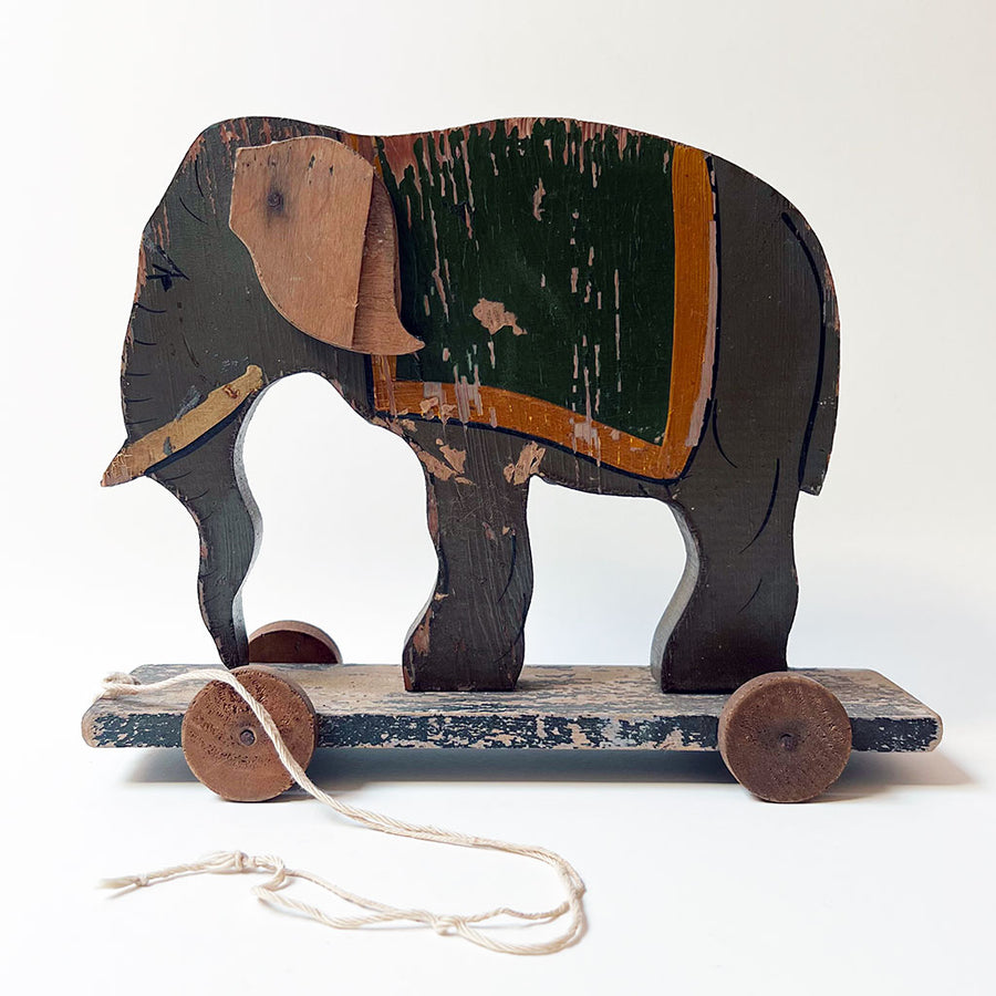 Vintage Wood Elephant on Wheels