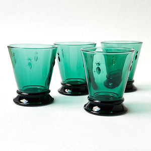 French Bee Drinking Glasses in Emerald Green (Set of 4)