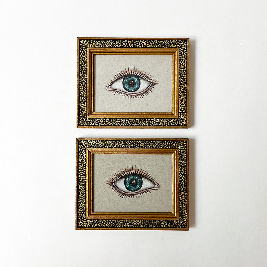 Don Carney Pair of Blue Eyes - Art Prints in Vintage Gold Dot Frames