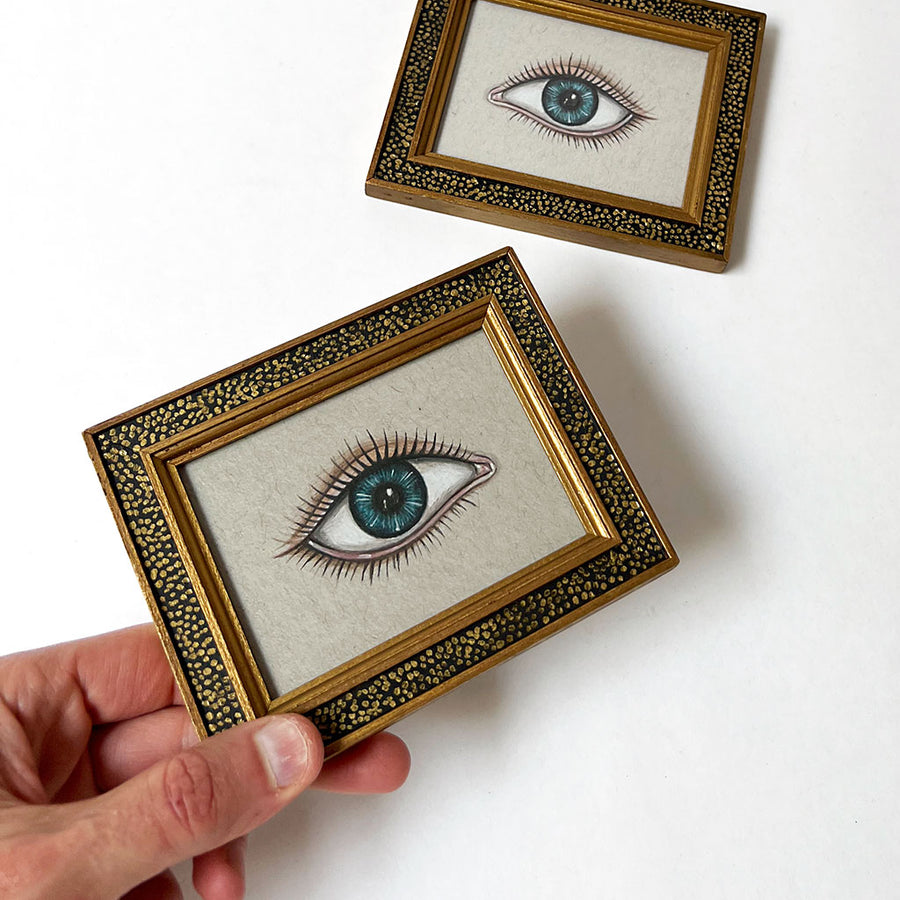 Don Carney Pair of Blue Eyes - Art Prints in Vintage Gold Dot Frames
