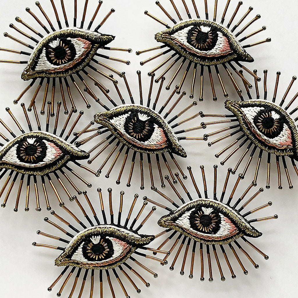 Eye Shaped Pin Beaded Radiant Brown Eye Embroidered Pin by Trovelore – PATCH NYC