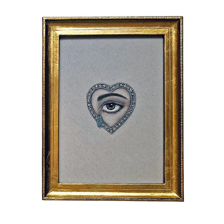 Don Carney Brown Left Eye with Gem Tear & Diamond Heart - Art Print in Gold Frame