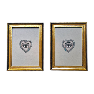 Don Carney Pair of Brown Eyes with Gem Tears & Diamond Hearts - Art Prints in Gold Frames