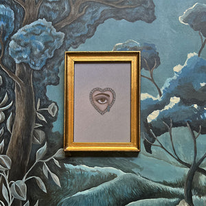 Don Carney Brown Right Eye with Gem Tear & Diamond Heart - Art Print in Gold Frame