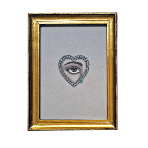 Don Carney Brown Right Eye with Gem Tear & Diamond Heart - Art Print in Gold Frame