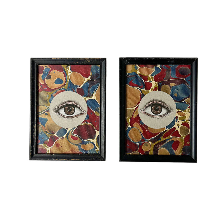 Don Carney Pair of Brown Eyes - Art Prints with Marble Pattern Border in Vintage Black Frames
