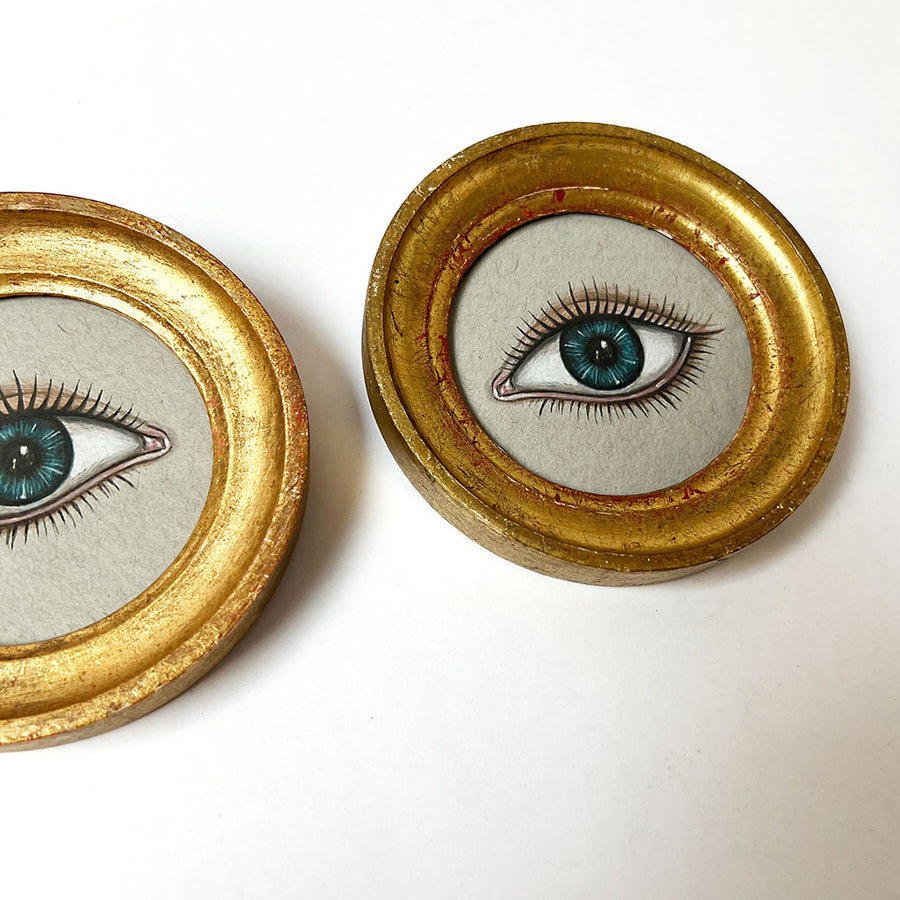 Don Carney Pair of Blue Eyes - Art Prints in Vintage Gold Leaf Round Frames