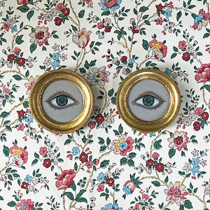 Don Carney Pair of Blue Eyes - Art Prints in Vintage Gold Leaf Round Frames
