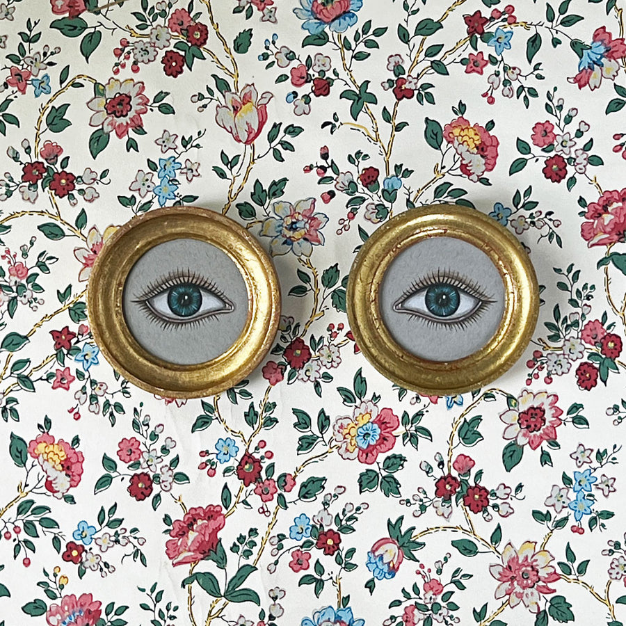 Don Carney Pair of Blue Eyes - Art Prints in Vintage Gold Leaf Round Frames