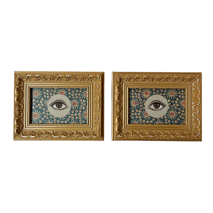 Don Carney Pair of Brown Eyes - Art Prints with Starburst Border in Vintage Gold Tone Frames
