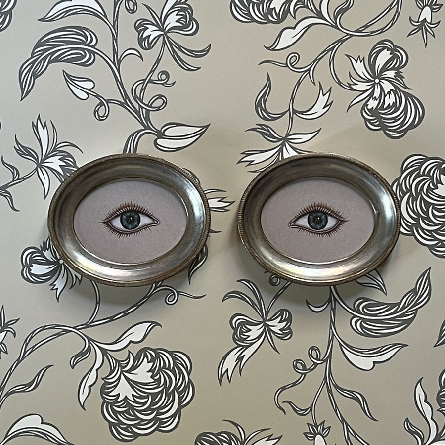 Don Carney Pair of Blue Eyes Art Prints in Silver Oval Frames