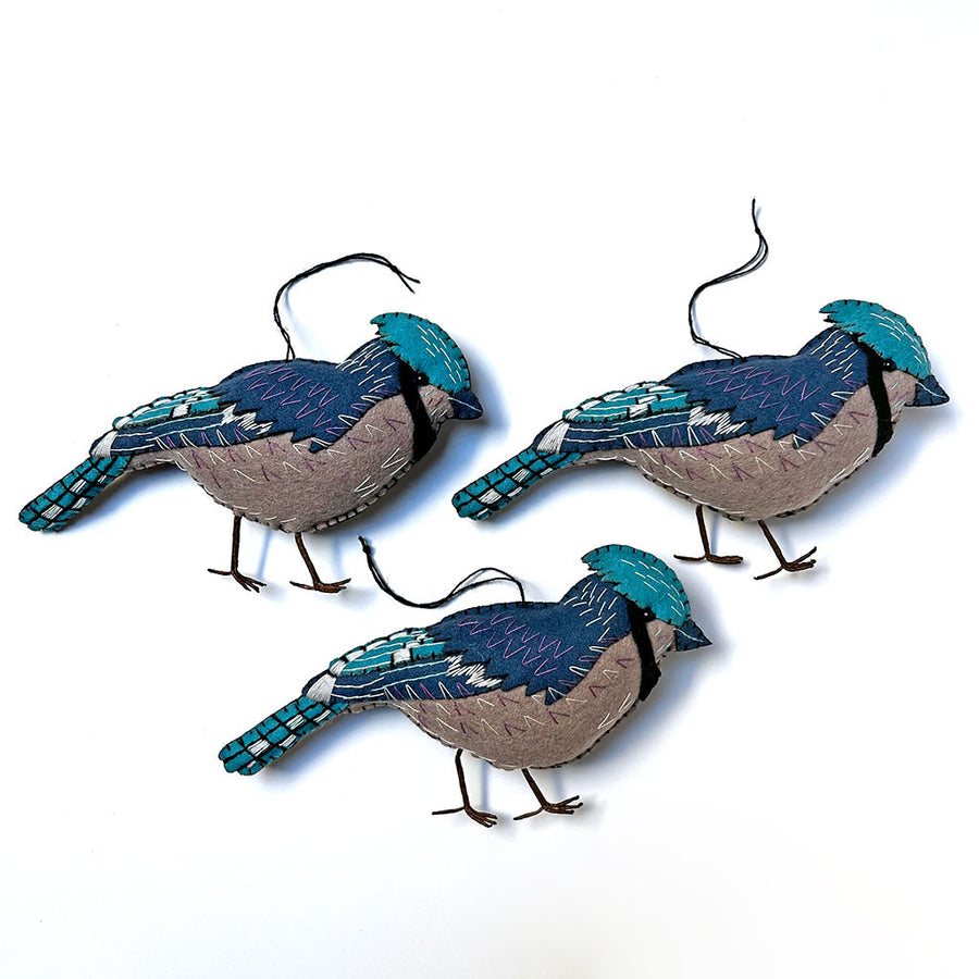 Stitched & Embroidered Felt Blue Jay Bird