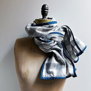 Grey & Cream Check Flannel Scarf