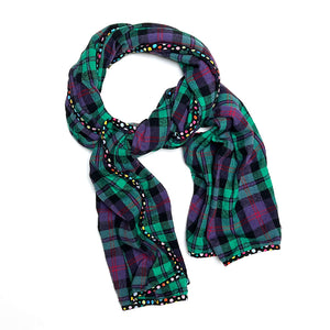 Purple, Green, Black Plaid Flannel Scarf