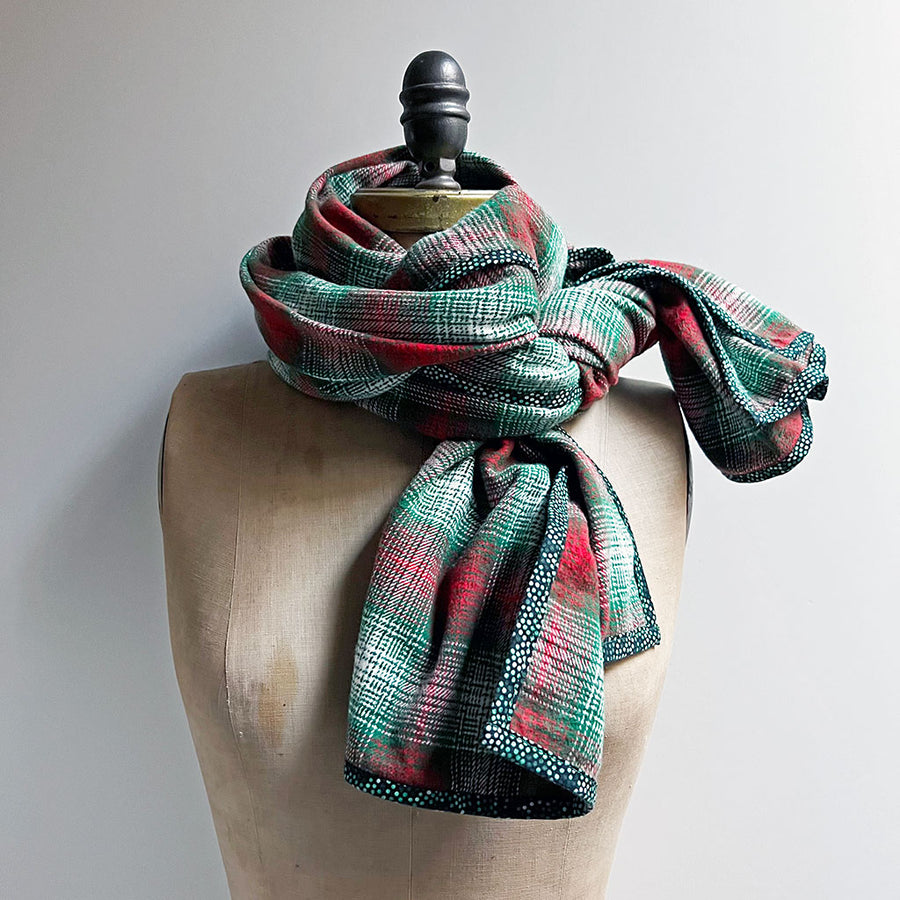 Red, Green & Cream Plaid Flannel Scarf