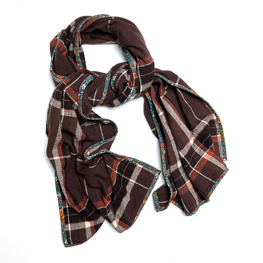 Brown, Rust, Cream Plaid Flannel Scarf