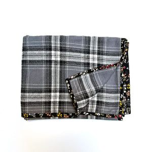 Grey, Black & Cream Plaid Flannel Scarf