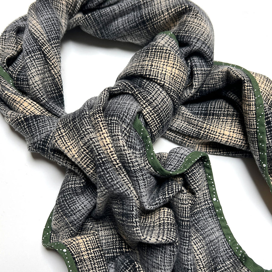 Grey, Cream, Black Plaid Flannel Scarf