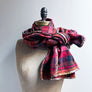 Red, Rust, Coral Pink & Black Plaid Flannel Scarf