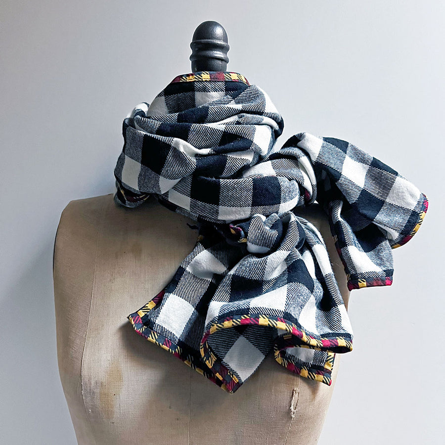 Black & White Check Flannel Scarf