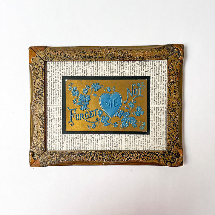 Forget Me Not Original Vintage Embossed Lithograph in Wood Frame