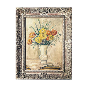 Vintage Still Life with Flowers Original Painting on Board in Ornate Frame