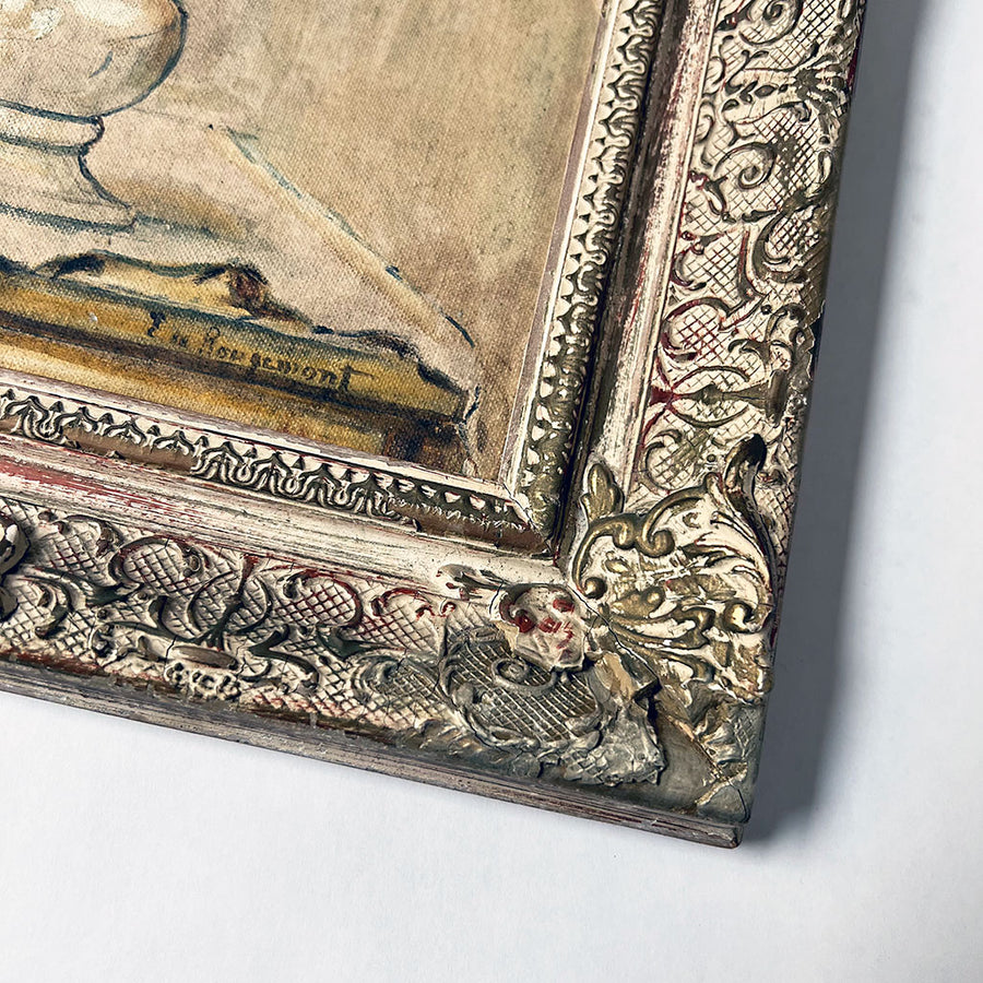 Vintage Still Life with Flowers Original Painting on Board in Ornate Frame
