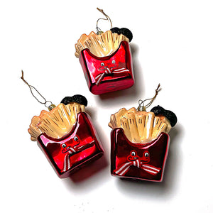 French Fries Face Glass Ornament