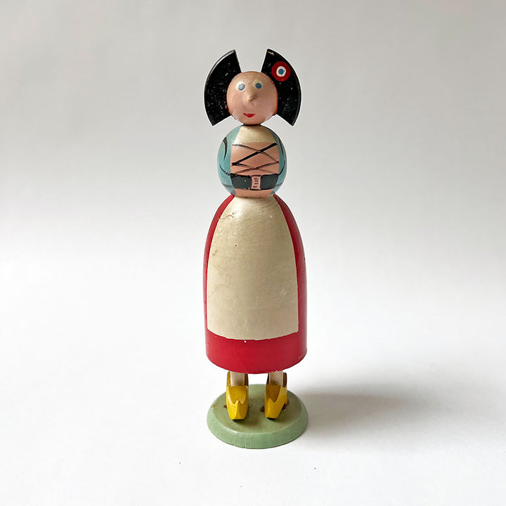 Vintage Wood French Lady Coin Bank Figurine Made in France