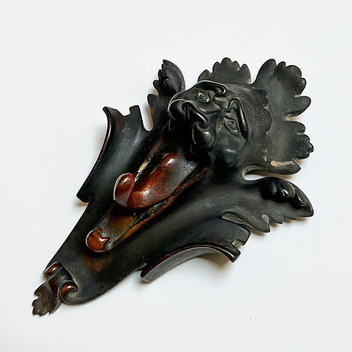 Vintage Bronze Lion with Open Mouth and Extended Tongue Hardware Made in France