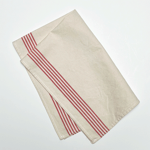 Classic French Natural Cotton Tea Towel with Red Stripes (Set of 2)