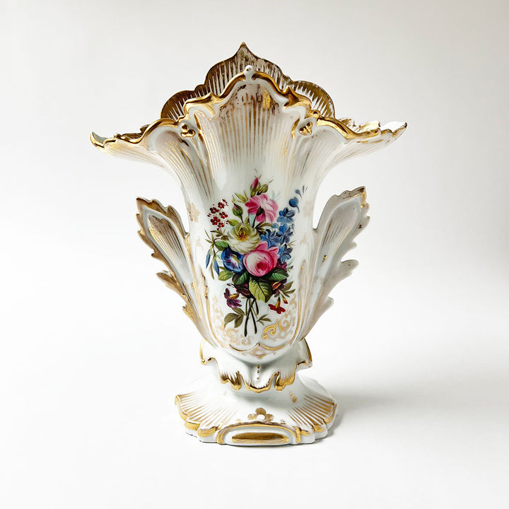 Vintage Ceramic Fancy Vase with Floral Decoration & Gold Accents