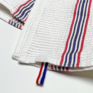 Classic French Waffle Weave Tea Towel with Red & Blue Stripe (Set of 2)
