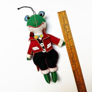 Stitched and Beaded Well-Dressed Frog Felt Ornament
