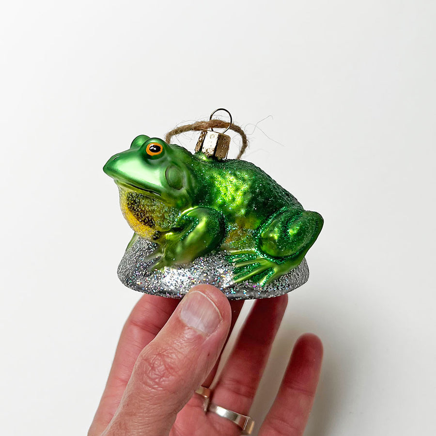 Frosted Frog Glass Ornament