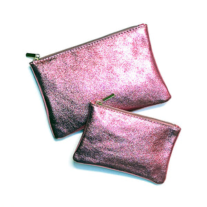 Frosted Pink Metallic Leather Pouch