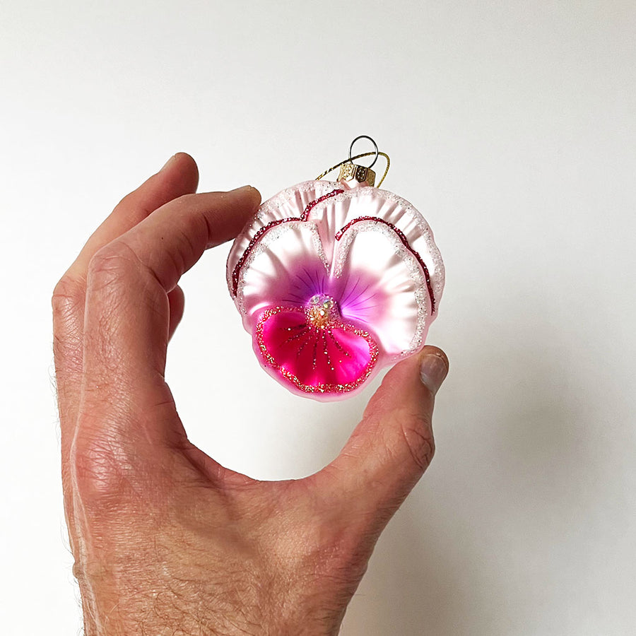 Pink Gem Pansy Glass Ornament