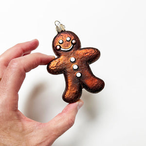 Glitter Gingerbread Man Glass Ornament