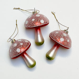 Sparkle Cap Mushroom Glass Ornament Red