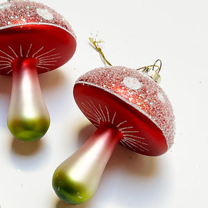 Sparkle Cap Mushroom Glass Ornament Red