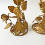 Mid-Century Metal Floral Toleware Candle Holders Made in Italy (Set of 2)