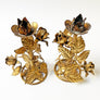 Mid-Century Metal Floral Toleware Candle Holders Made in Italy (Set of 2)