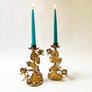 Mid-Century Metal Floral Toleware Candle Holders Made in Italy (Set of 2)