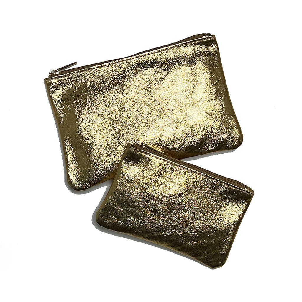 Shimmer Gold Metallic Leather Pouch – PATCH NYC