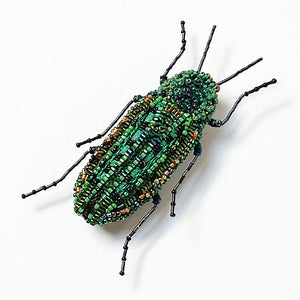 Beaded Green Beetle Embroidered Pin