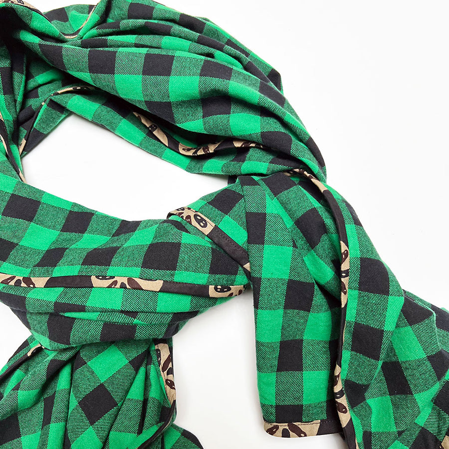Green & Black Check Flannel Scarf
