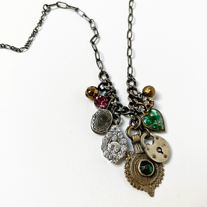 Treasure Necklace: Green Glass Gem Drop