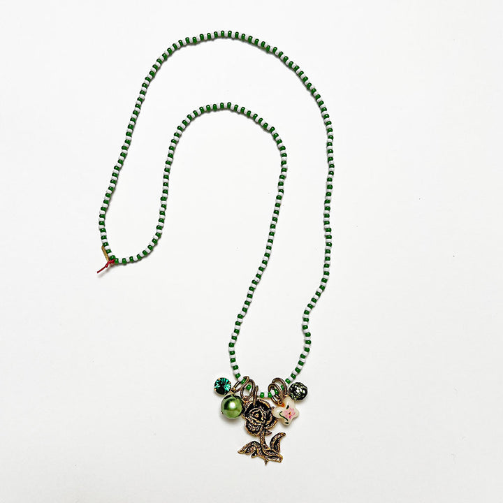 Collage Necklace: Green & White (rose)